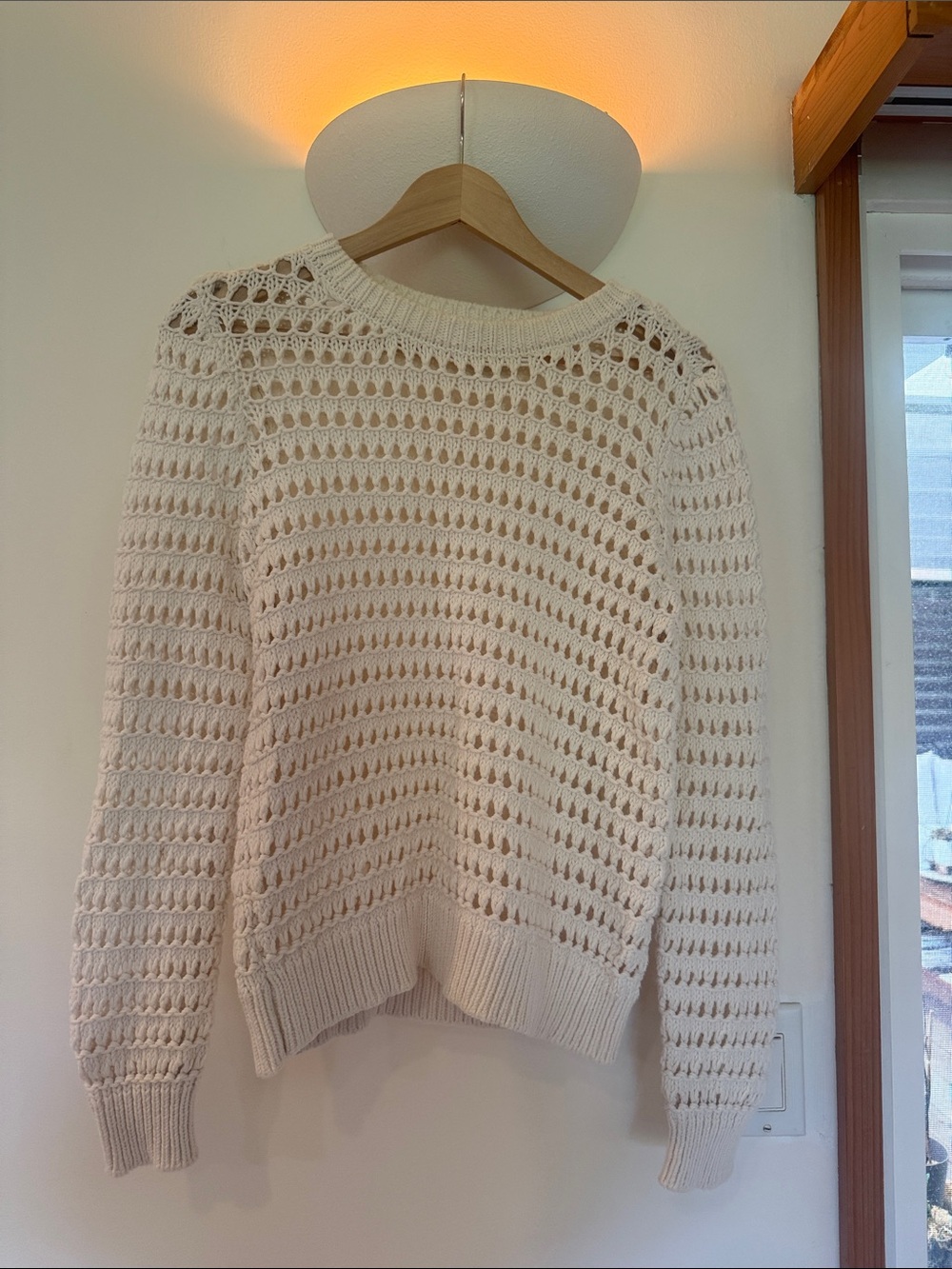 Halogen Cream Open-Knit Crewneck Sweater